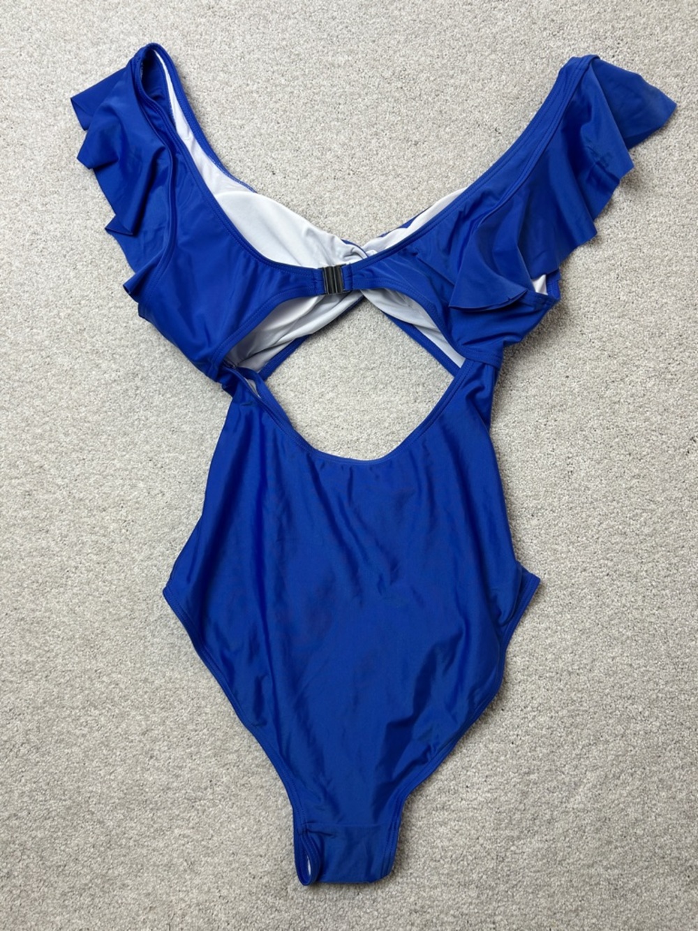 Royal Blue Twist-Cut One-Piece Swimsuit with Flutter Shoulders - Picture 4 of 4